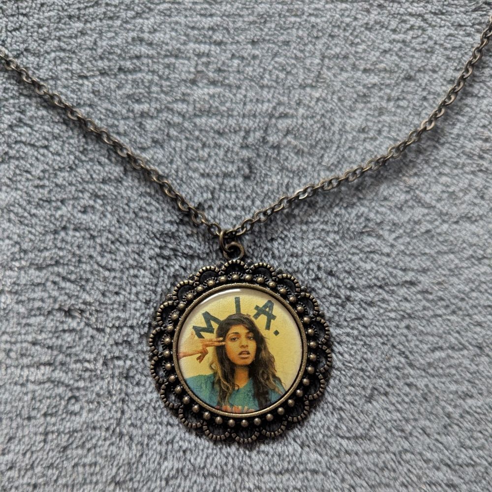 Vintage Style M.I.A. Pendant Necklace - Antique Black and Gold Detailing